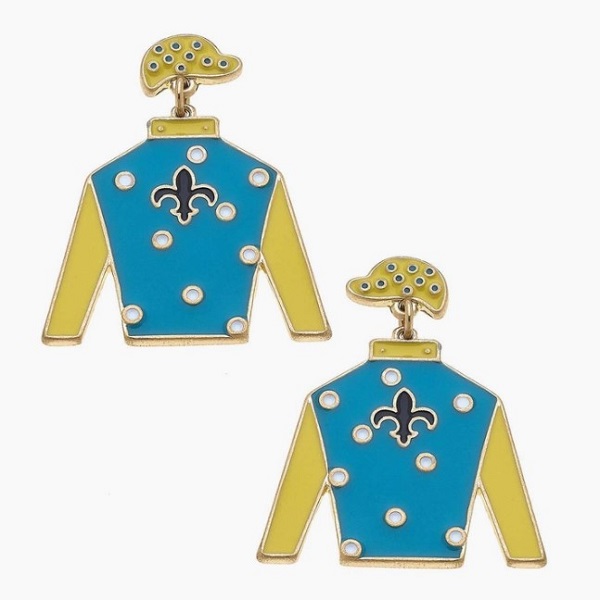 Blue yellow jockey silk earrings