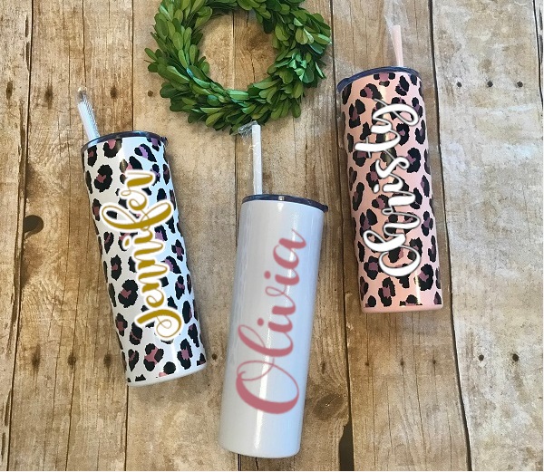 Insulated 20 ounce Skinny Tumbler, Leopard Spots, Patty Bzz