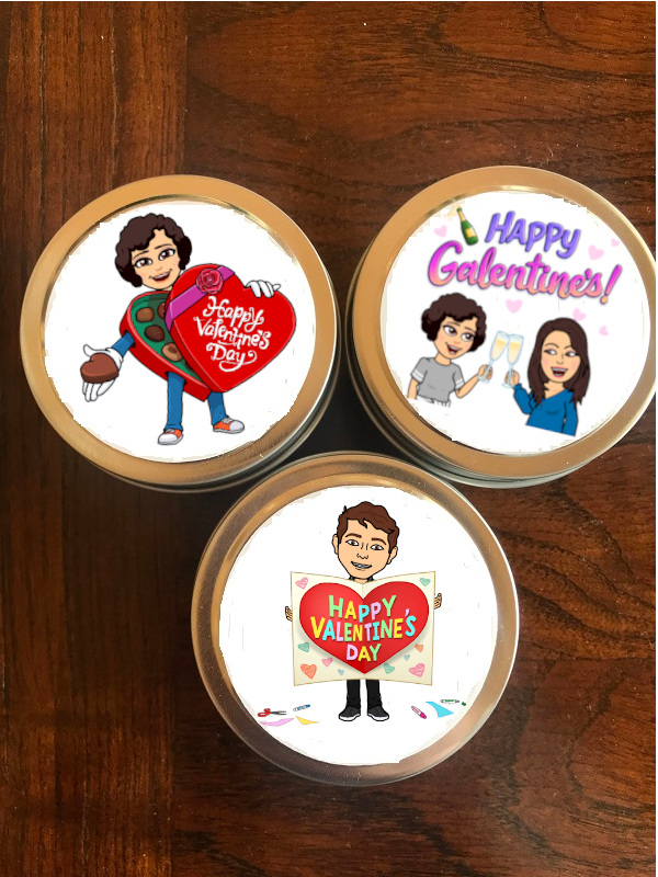 Valentine's Day Candle-with your own personalized bitmoji sticker for the top of just you or you and a friend