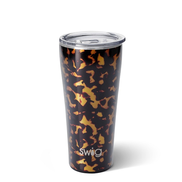 Swig Bombshell Tumbler-in a gorgeous gold background with black, brown smoky leopard-like spots