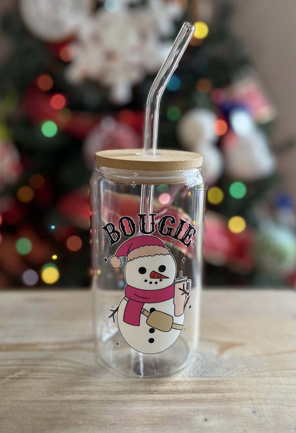 Bougie Snowgirl Glass Can-with her 40 oz tumbler and bag