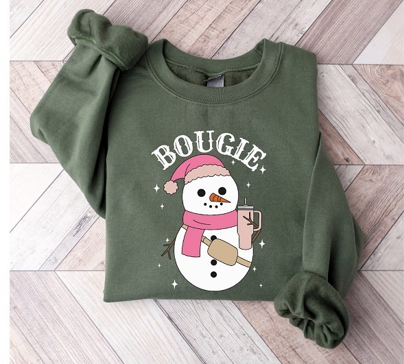 Bougie Snowgirl Sweatshirt-with tumbler and bag uv dtf design on a lightweight and comfortable sweatshirt