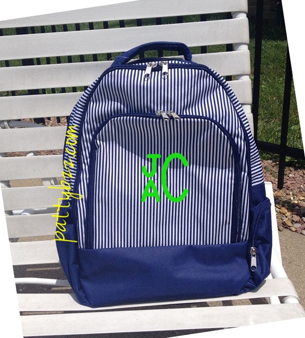 Navy Pinstripe Backpack-customize with name or monogram in choice of thread color