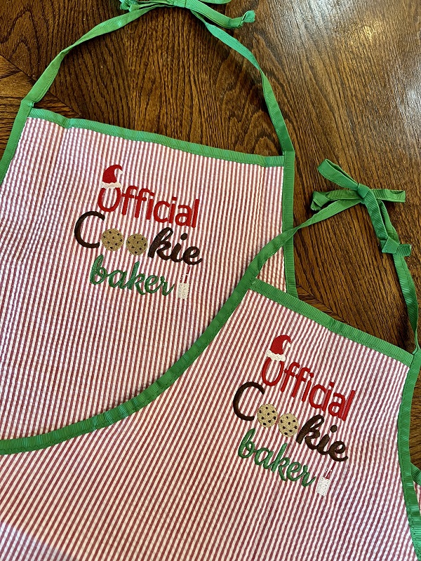 Official Cookie Baker Apron-Embroidered on a red seersucker, edged in green ribbon
