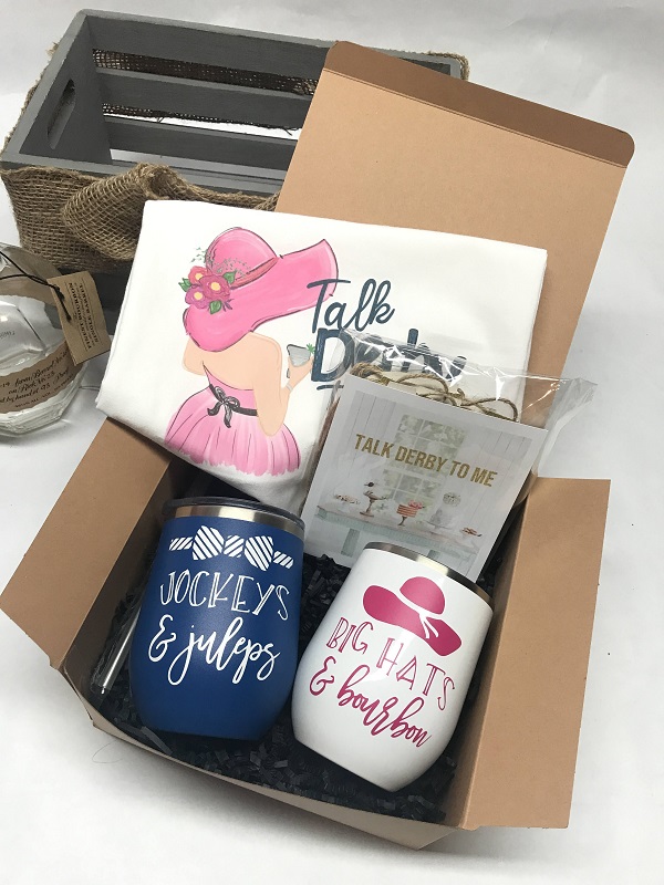 Derby Tumbler Gift Box-with all things Kentucky including 2 insulated tumblers, talk derby to me towel and talk derby to me banner