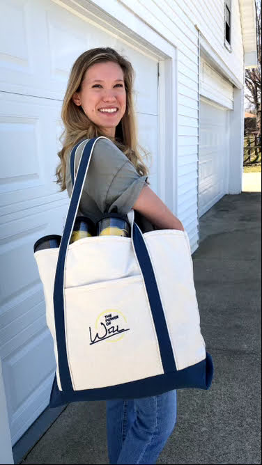Canvas Tote, The Power of Will-with navy straps and embroidered with The Power of Will logo