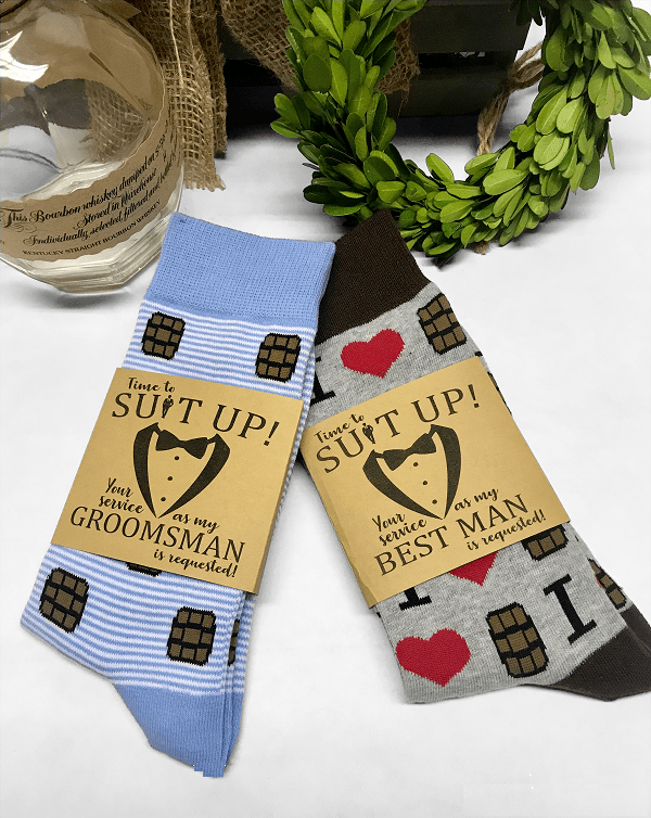 Groomsmen Socks-perfect to ask groomsmen to suit up and be a part of your big day. Be my groomsman or be my bestman in choice of bourbon or louisville, ky themes