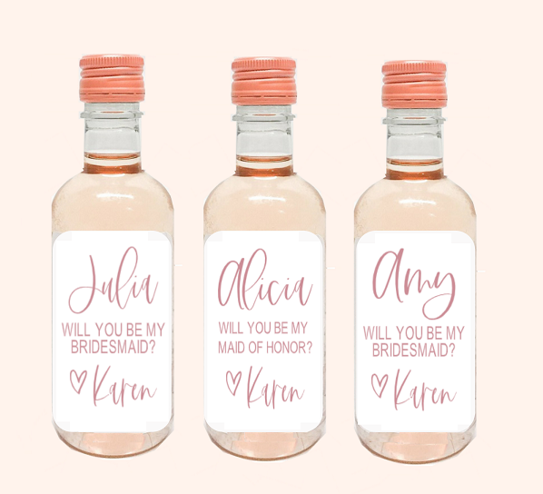 Bridesmaid Proposal Label-2.375 x 3 white label with your choice of name, will you be my bridesmaid, closed with a heart and your name